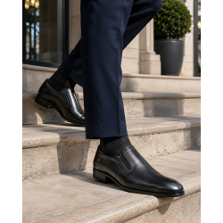 Pantofi barbati eleganti negri din piele naturala fara siret GKR818EN
