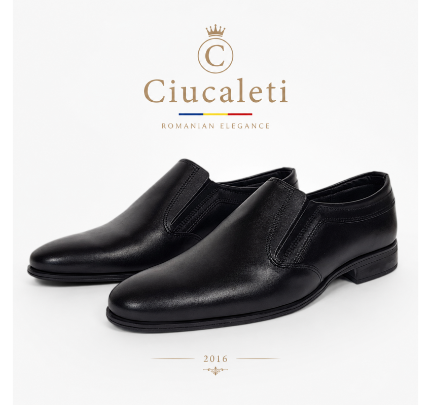 Pantofi barbati eleganti negri din piele naturala fara siret GKR818EN