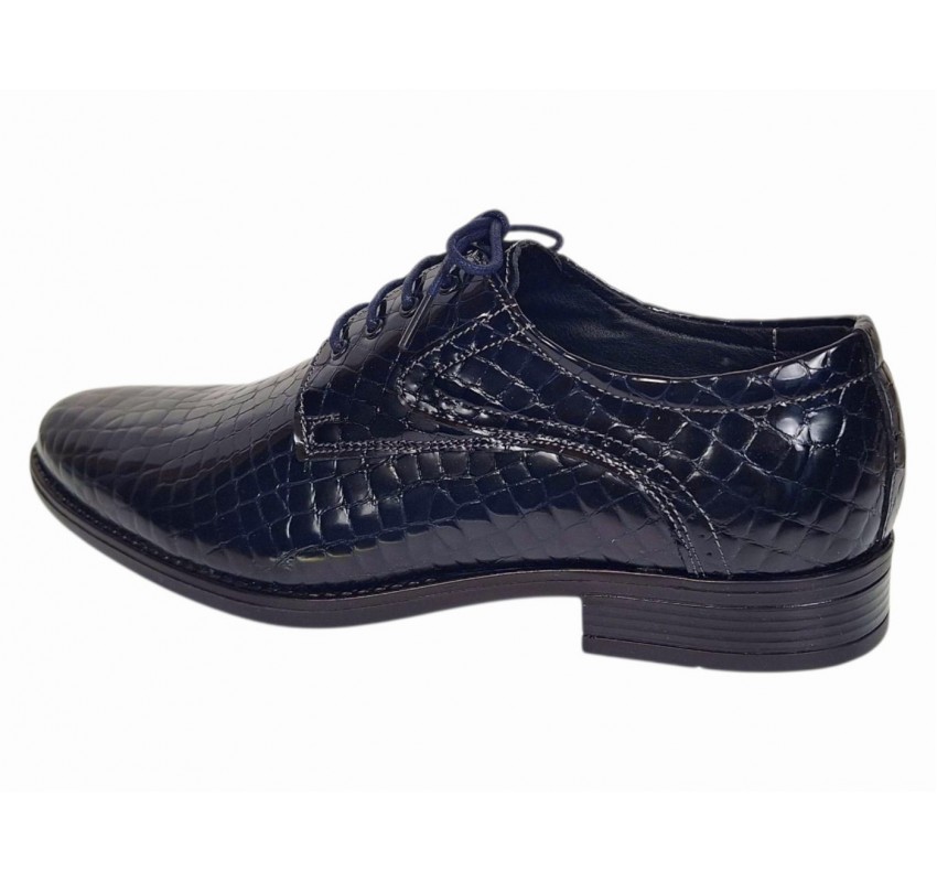 Pantofi barbati eleganti din piele naturala croco lac 819 Bleumarin Inchis