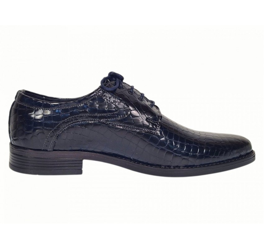 Pantofi barbati eleganti din piele naturala croco lac 819 Bleumarin Inchis
