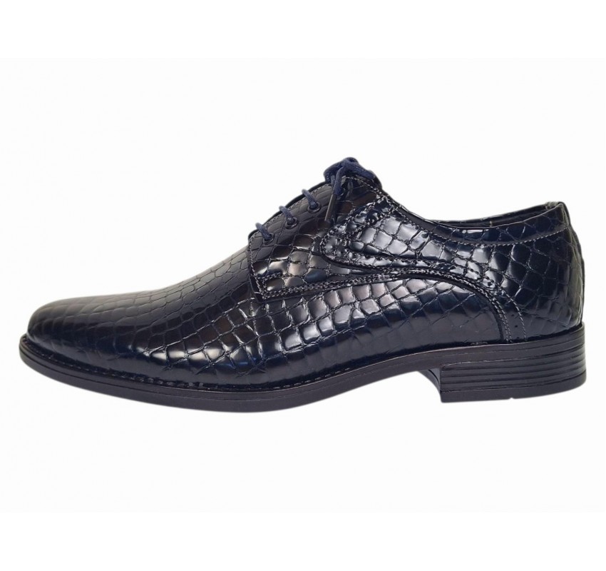Pantofi barbati eleganti din piele naturala croco lac 819 Bleumarin Inchis