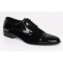 Pantofi bărbați negri din piele naturală lac și velur – eleganți și rafinați GKR819LVN
