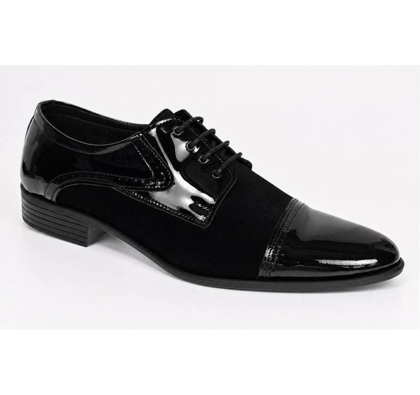 Pantofi bărbați negri din piele naturală lac și velur – eleganți și rafinați GKR819LVN