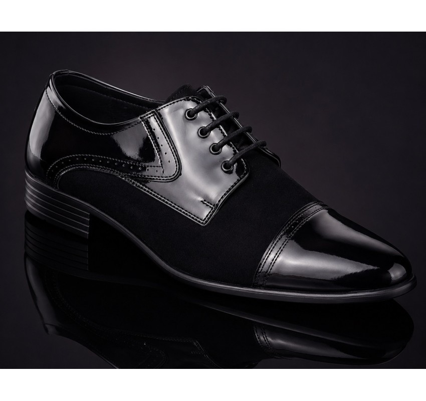 Pantofi bărbați negri din piele naturală lac și velur – eleganți și rafinați GKR819LVN
