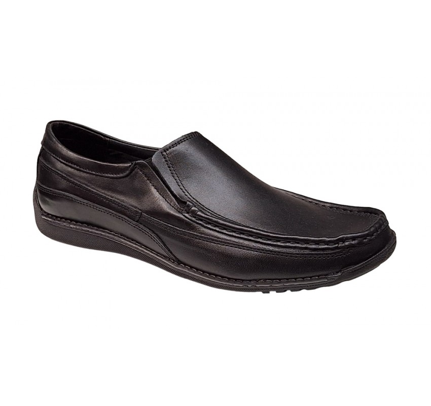 Pantofi barbati casual din piele naturala cu elastic Negru, GKR82N
