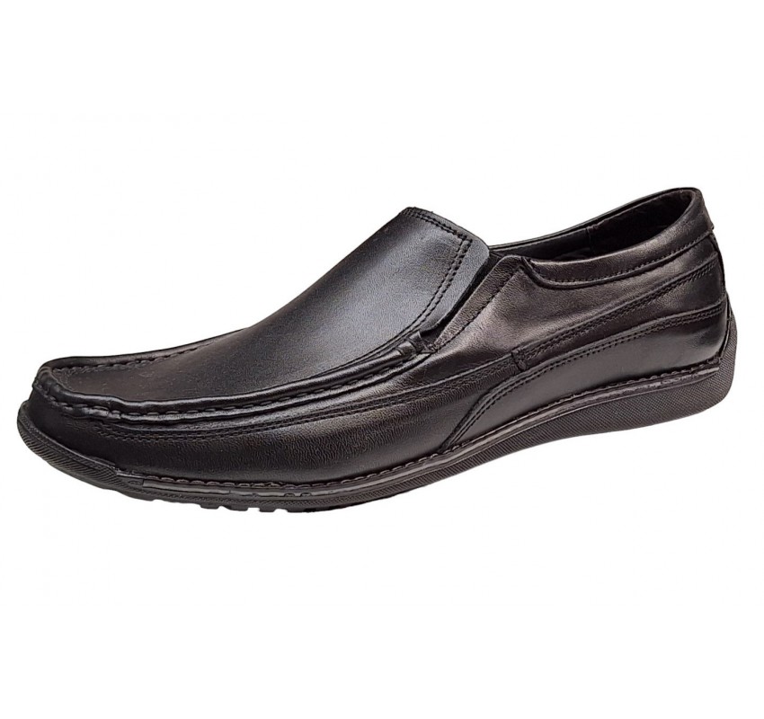 Pantofi barbati casual din piele naturala cu elastic Negru GKR82N