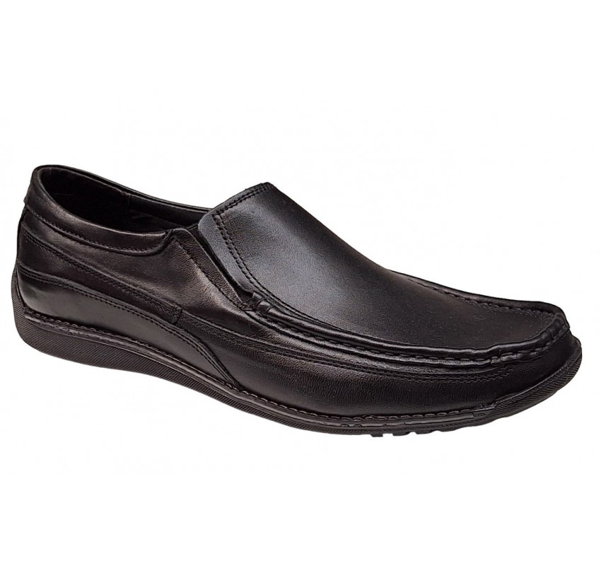Pantofi barbati casual din piele naturala cu elastic Negru GKR82N