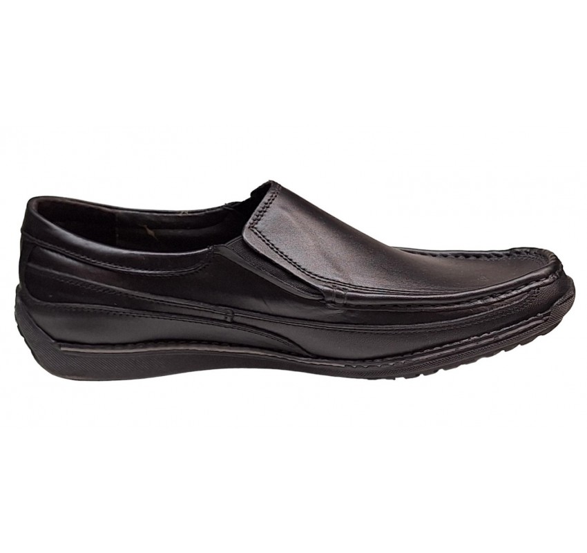 Pantofi barbati casual din piele naturala cu elastic Negru GKR82N