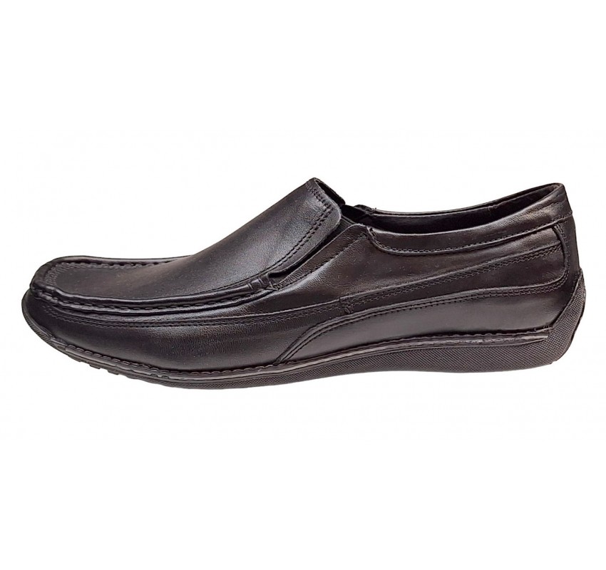 Pantofi barbati casual din piele naturala cu elastic Negru GKR82N