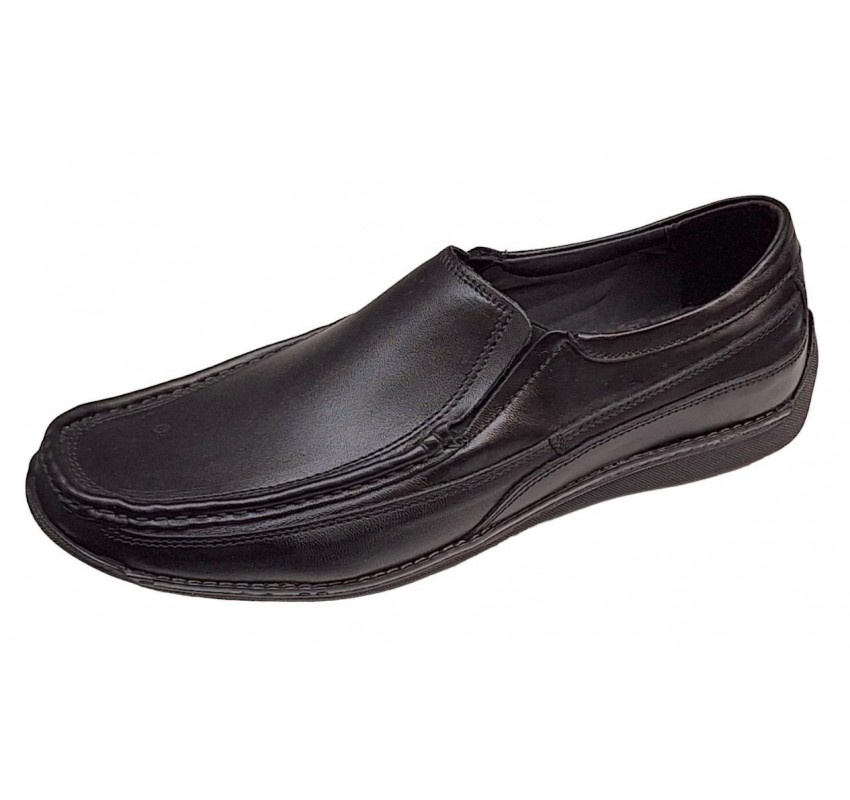 Pantofi barbati casual din piele naturala cu elastic Negru GKR82N