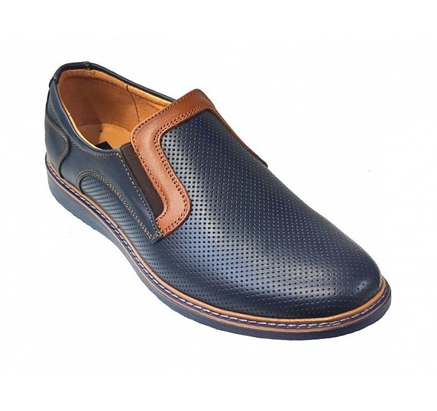 Pantofi barbati casual din piele naturala bleumarin - GKR90BLU
