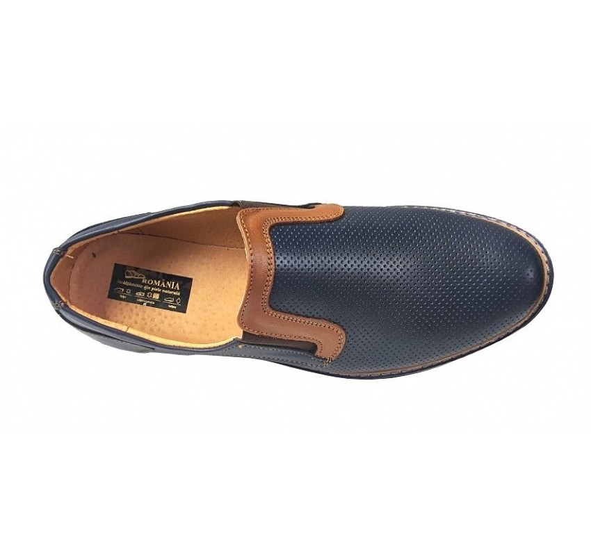 Pantofi barbati casual din piele naturala bleumarin - GKR90BLU