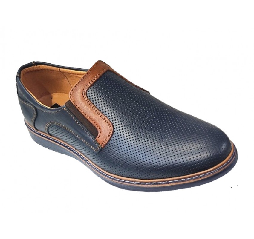 Pantofi barbati casual din piele naturala bleumarin - GKR90BLU