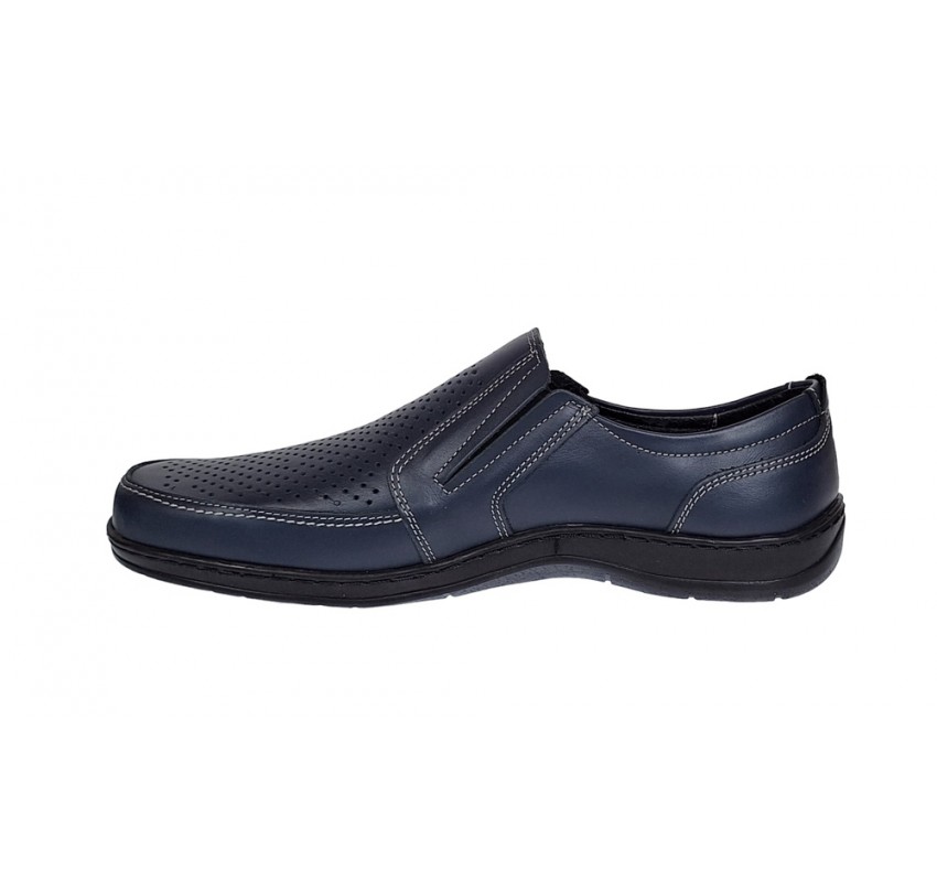 Pantofi barbati casual din piele naturala, perforati, cu elastic, calapod lat, Bleumarin - GKR91BL Pantofi barbati casual din piele naturala, perforati, cu elastic, calapod lat, Bleumarin - GKR91BL