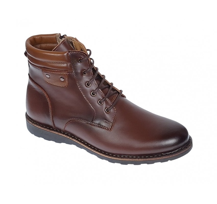 Ghete barbati casual din piele naturala cu siret si fermoar (imblanite) Corsa Maro GKR95M