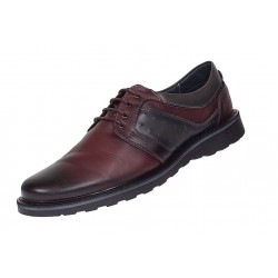 Pantofi barbati casual perforati din piele naturala Grena si Gri - GKR99VIS