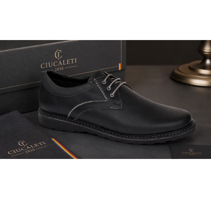 Pantofi barbati casual din piele naturala - Corsa Negru Siret