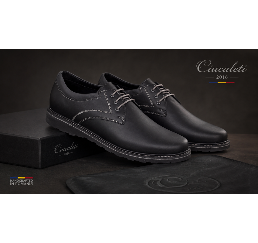 Pantofi barbati casual din piele naturala - Corsa Negru Siret