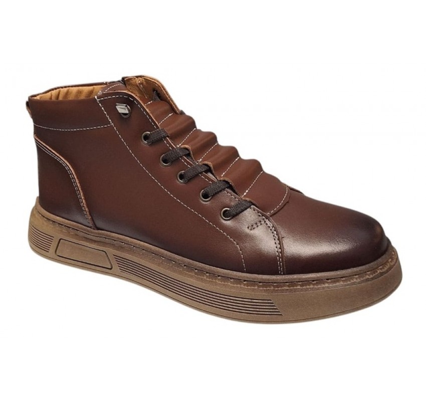 Ghete barbati casual din piele naturala maro cu fermoar imblanite GS2021GM