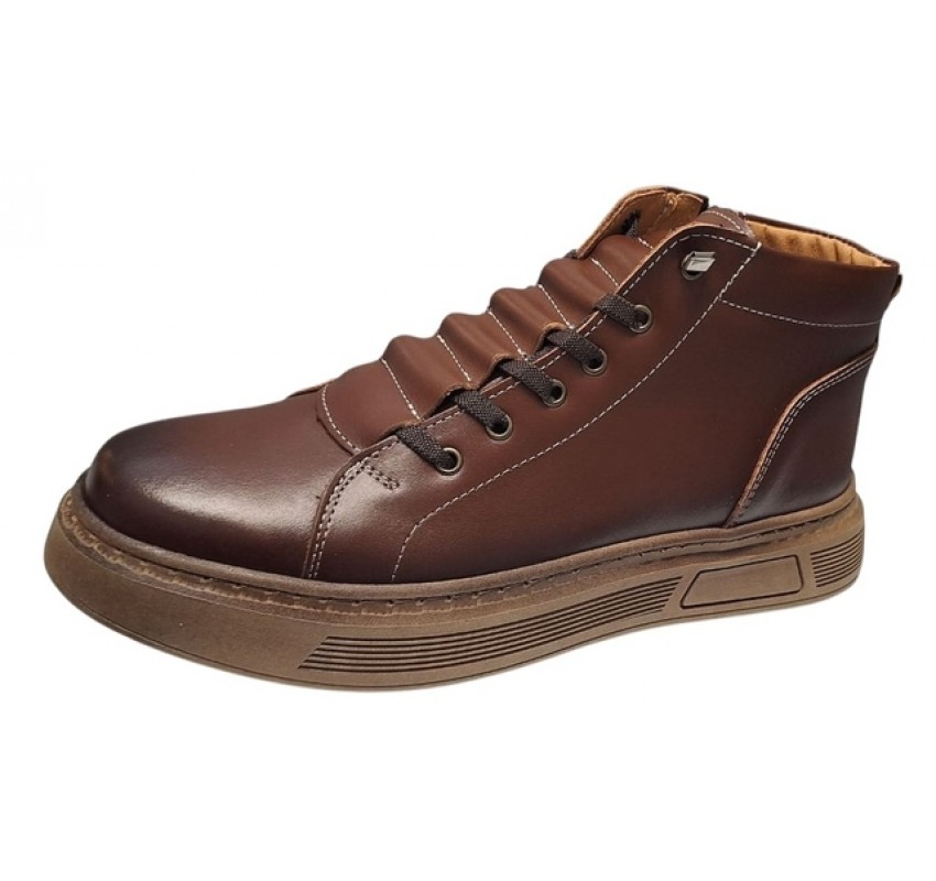 Ghete barbati casual din piele naturala maro cu fermoar imblanite GS2021GM