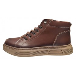 Ghete barbati casual din piele naturala maro cu fermoar imblanite GS2021GM