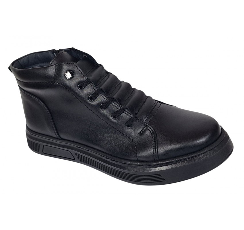 Ghete barbati casual negre din piele naturala imblanite cu fermoar GS2021GN