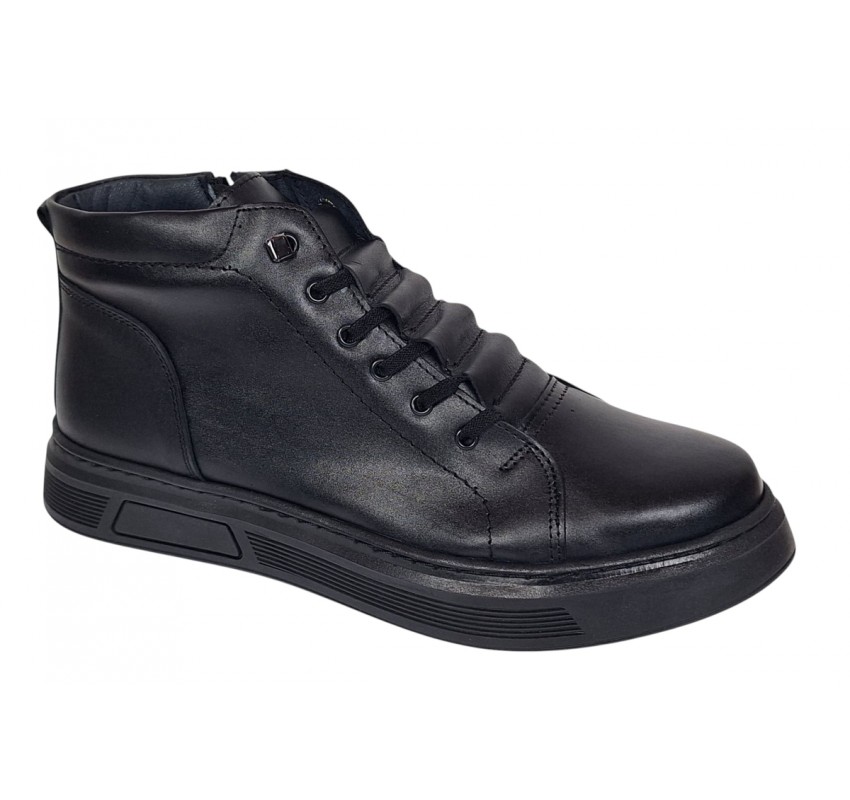 Ghete barbati casual negre din piele naturala imblanite cu fermoar GS2021GN