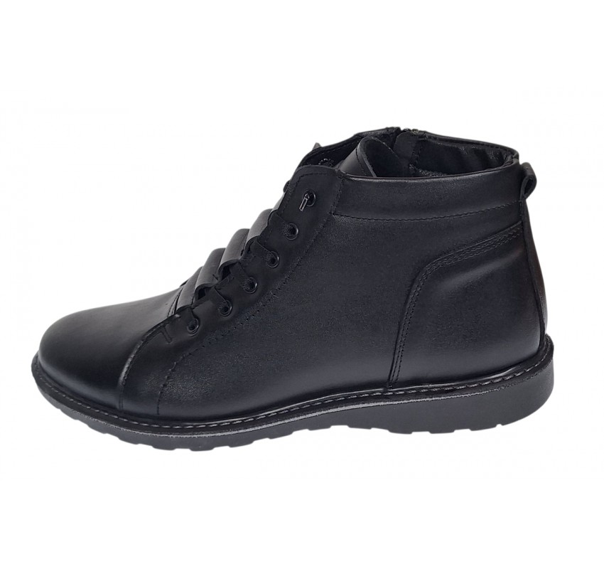 Ghete barbati casual din piele naturala imblanite model iarna Negru GS2021N