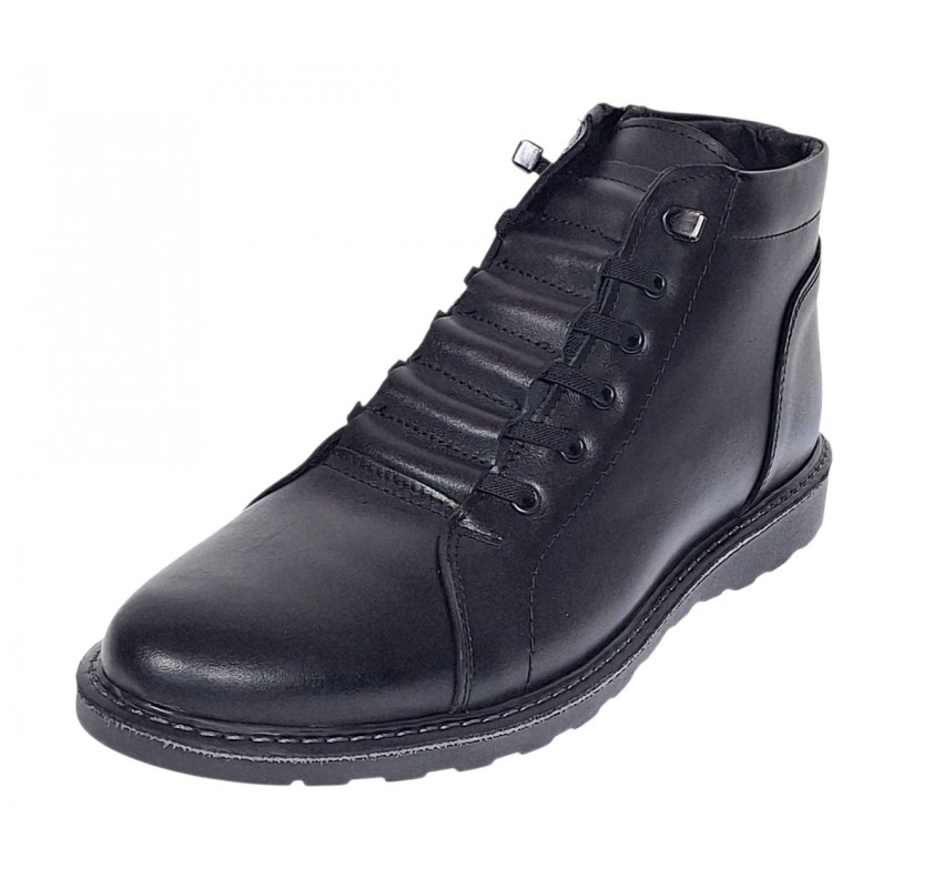 Ghete barbati casual din piele naturala imblanite model iarna Negru GS2021N