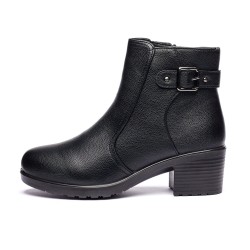 Ghete dama din piele naturala cu fermoar imblanite Negru  JF-50