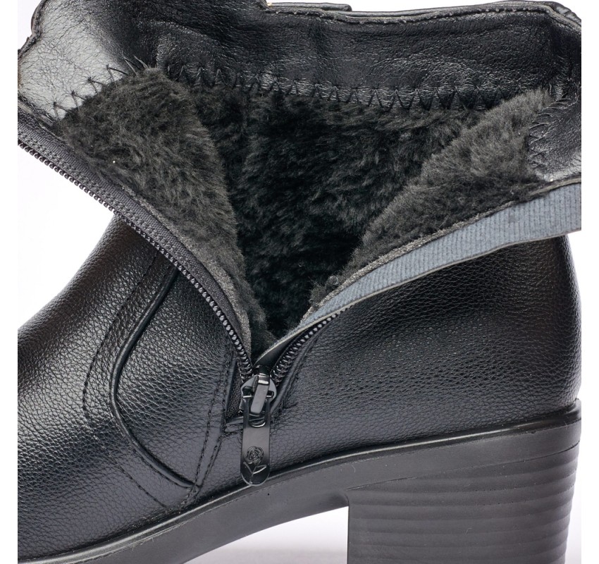 Ghete dama din piele eco cu fermoar imblanite Negru JF-51N Ghete dama din piele eco cu fermoar imblanite Negru JF-51N