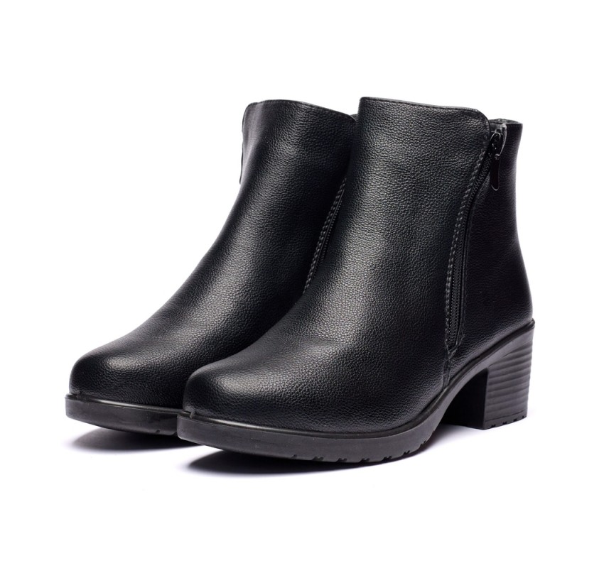 Ghete dama din piele eco cu fermoar imblanite Negru JF-51N Ghete dama din piele eco cu fermoar imblanite Negru JF-51N