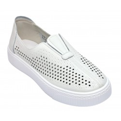 Pantofi dama casual din piele naturala cu perforatii - Ama Alb GSK7054A