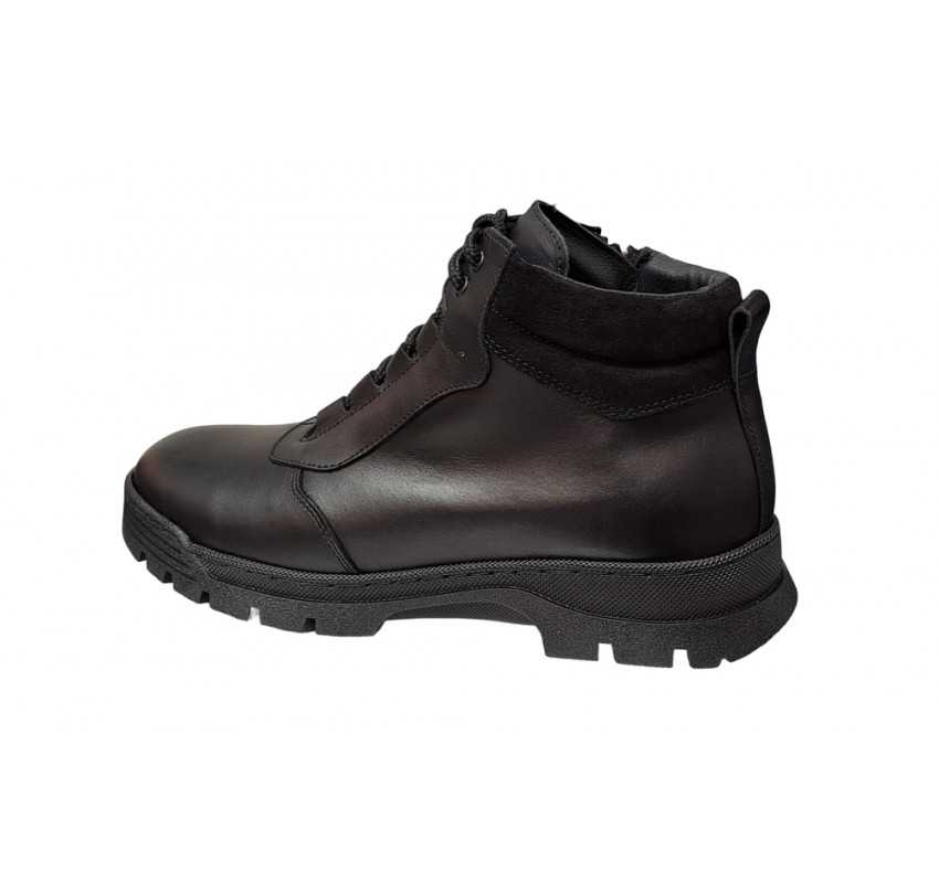 Ghete barbati casual din piele naturala cu fermoar imblanite Negru KAYRO