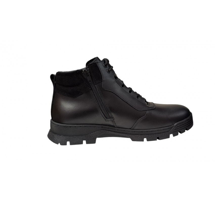 Ghete barbati casual din piele naturala cu fermoar imblanite Negru KAYRO