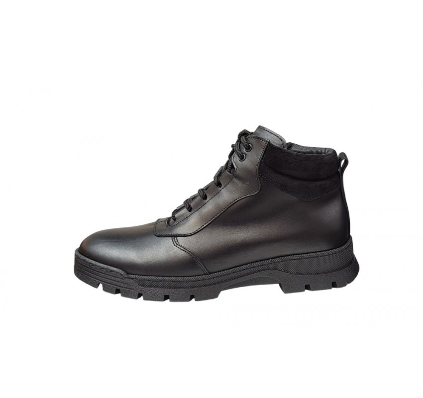 Ghete barbati casual din piele naturala cu fermoar imblanite Negru KAYRO