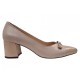 Pantofi damă bej din piele naturală, cu toc gros, vârf lăcuit si fundiță – eleganți KN1BEJ