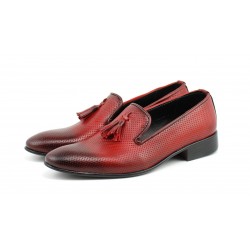 Mocasini barbati, rosii din piele naturala - L036RED