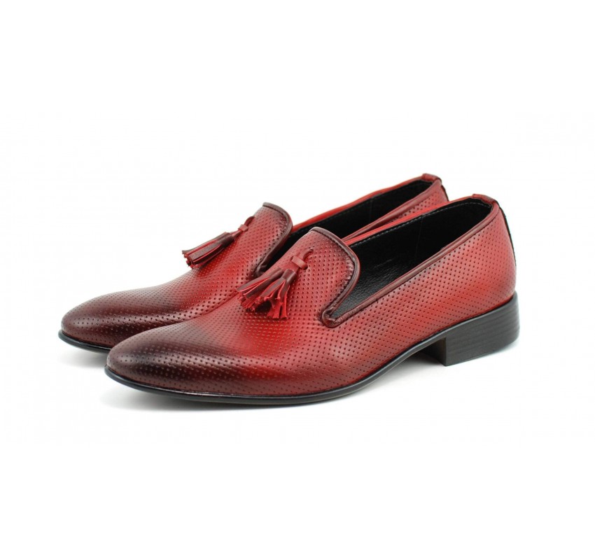 Mocasini barbati, rosii din piele naturala - L036RED