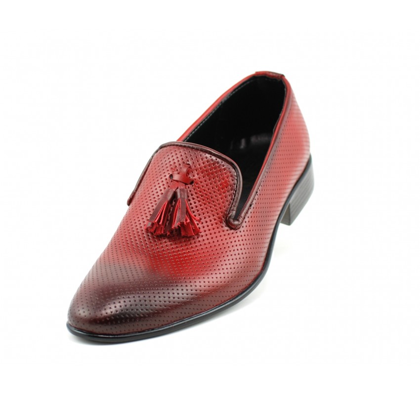 Mocasini barbati, rosii din piele naturala - L036RED