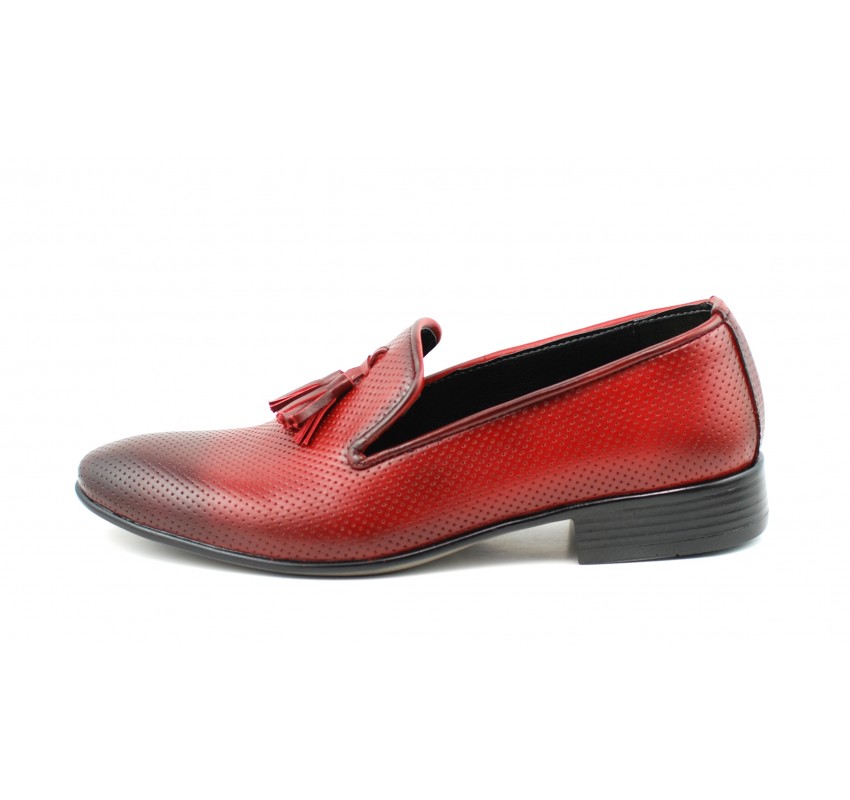 Mocasini barbati, rosii din piele naturala - L036RED