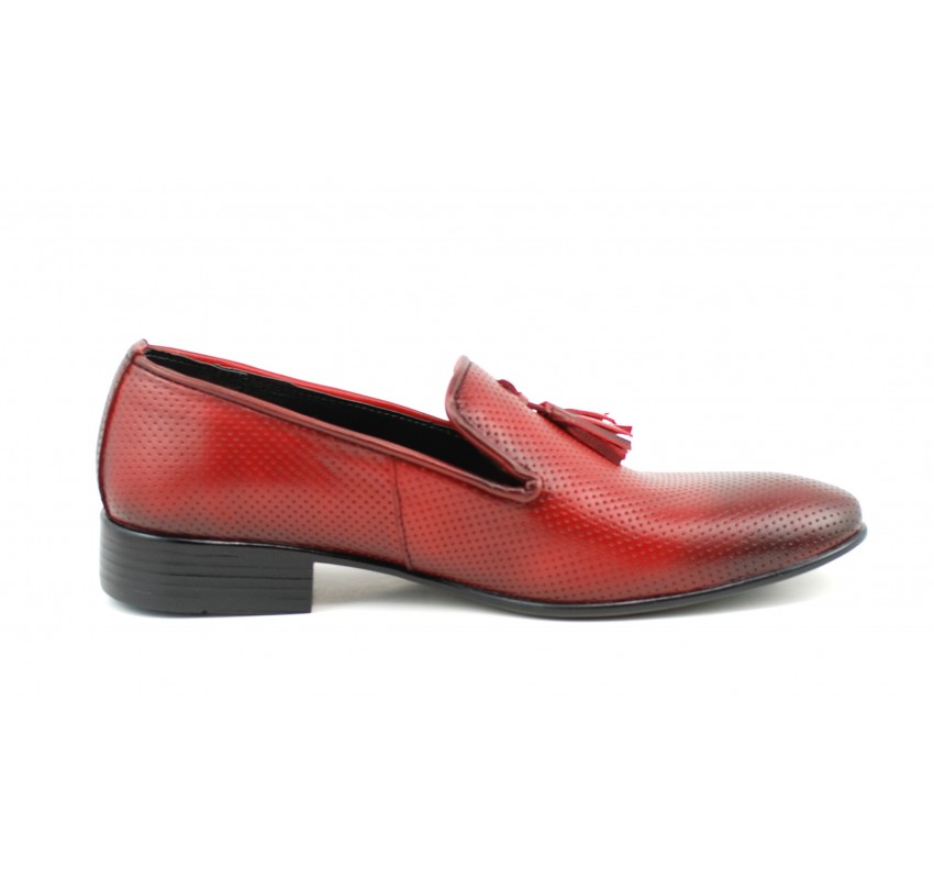 Mocasini barbati, rosii din piele naturala - L036RED