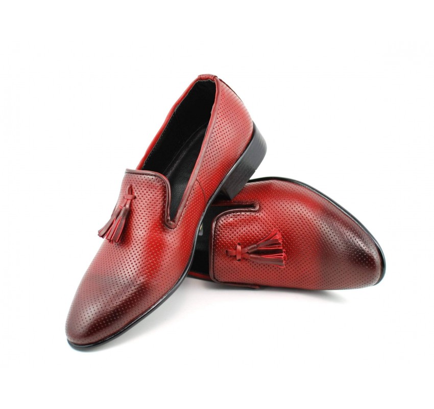 Mocasini barbati, rosii din piele naturala - L036RED