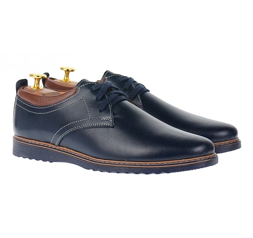 Pantofi barbati casual din piele naturala - Model bleumarin L330BLM