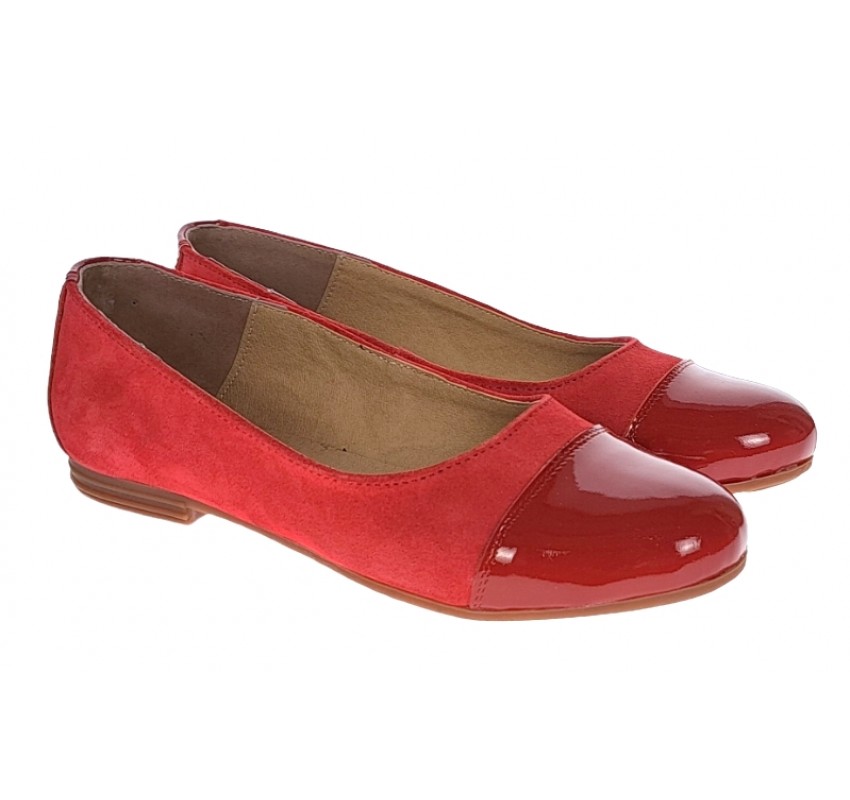 OFERTA marimea 35, 39 - Balerini dama, din piele naturala intoarsa, cu varf lacuit, rosu -  LARENALACRVEL