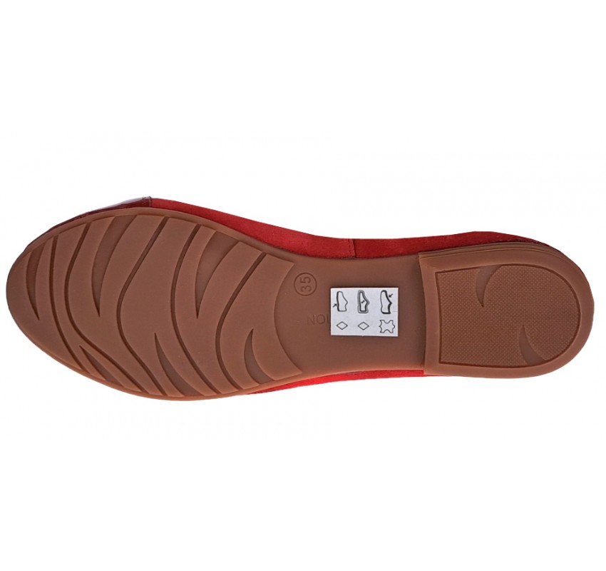 OFERTA marimea 35, 39 - Balerini dama, din piele naturala intoarsa, cu varf lacuit, rosu -  LARENALACRVEL