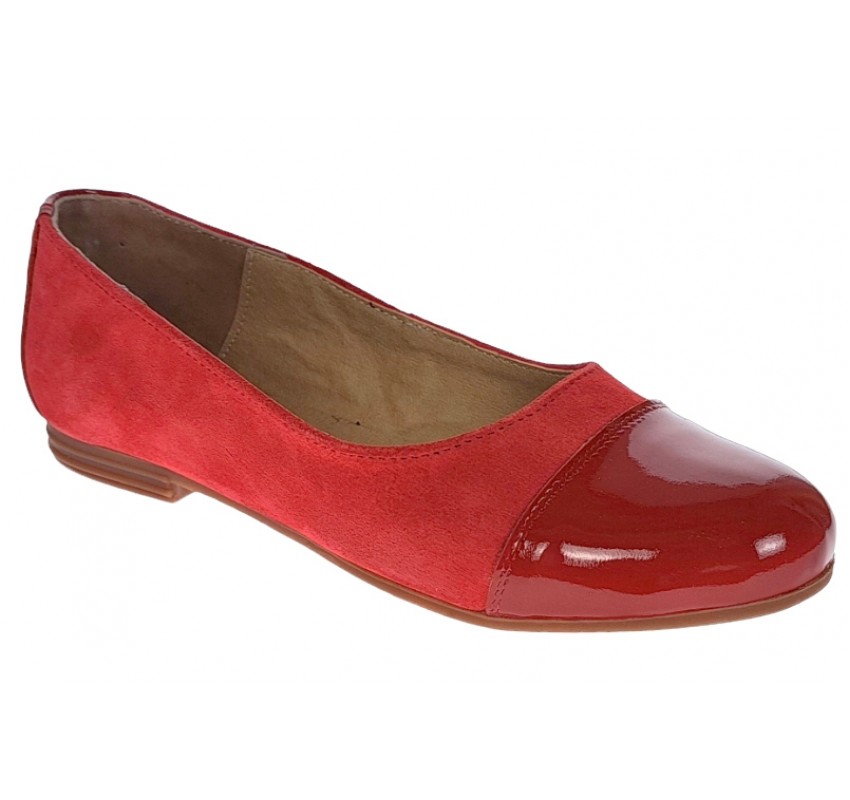 OFERTA marimea 35, 39 - Balerini dama, din piele naturala intoarsa, cu varf lacuit, rosu -  LARENALACRVEL