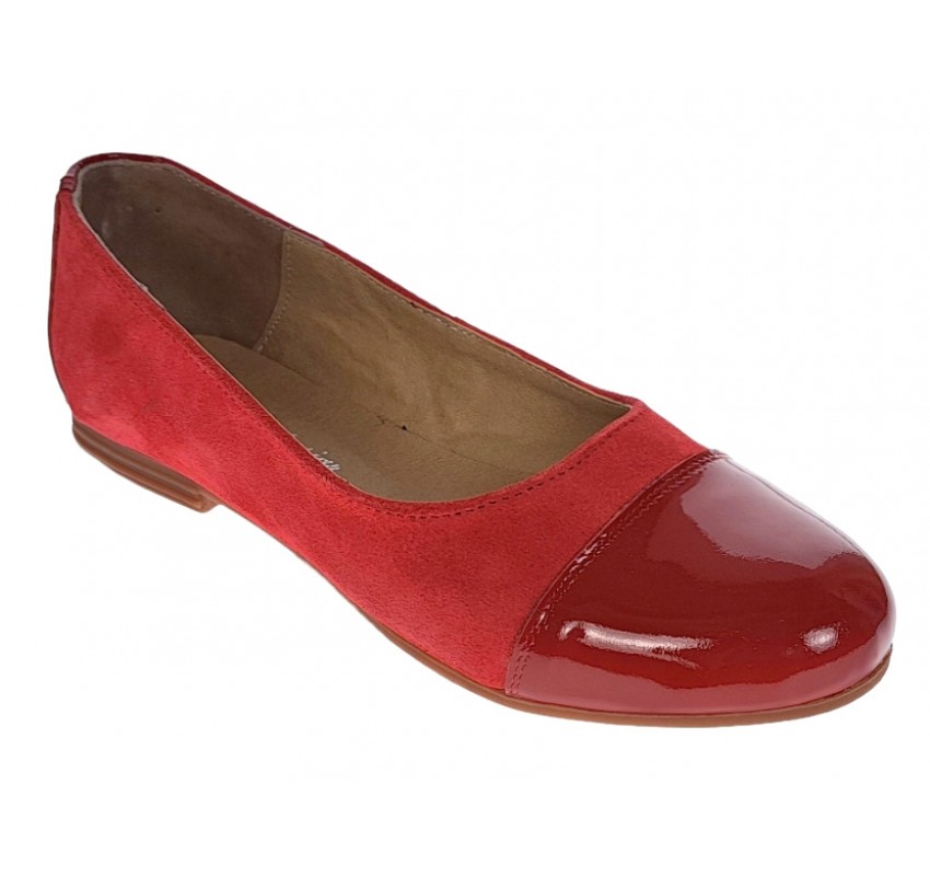 OFERTA marimea 35, 39 - Balerini dama, din piele naturala intoarsa, cu varf lacuit, rosu -  LARENALACRVEL