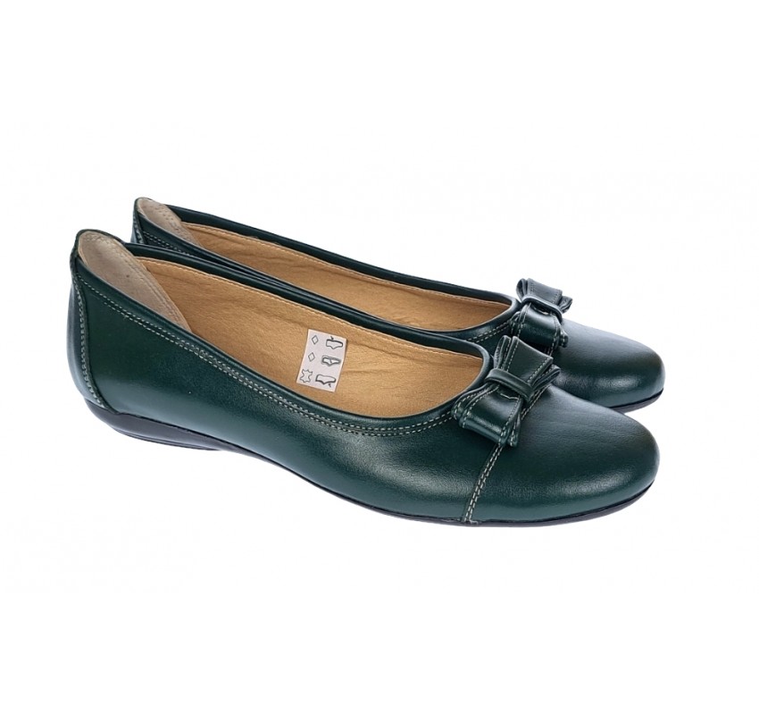 Oferta marimea 39 - Balerini dama casual din piele naturala, Verde - LARENAVERDE