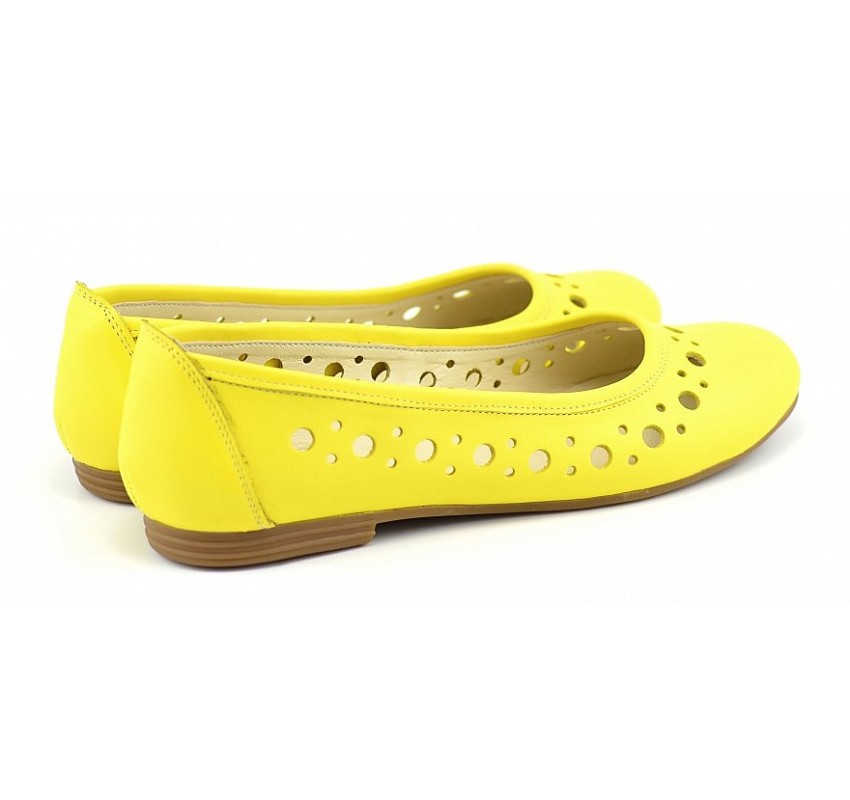 Balerini dama casual din piele naturala Eveline Galben - Marimea 40